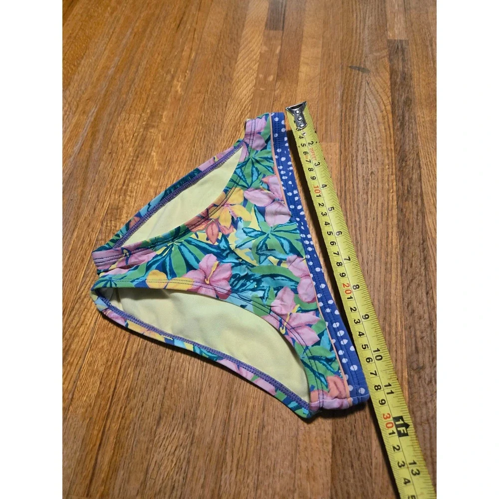 Hobie Girls 10 Blue Pink Yellow Floral Polka Dot Hipster Bikini Swim Bottoms